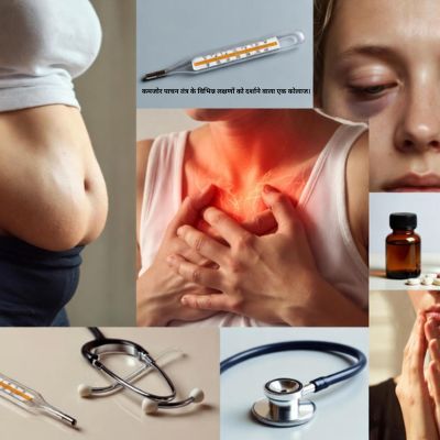 कमजोर पाचन तंत्र के विभिन्न लक्षणों को दर्शाने वाला एक कोलाज।