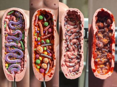 विविध बैक्टीरिया से भरी हुई, दूसरी कुछ हानिकारक बैक्टीरिया के साथ।